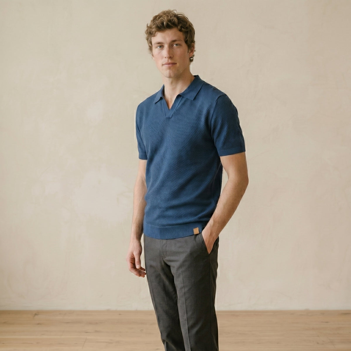 Men's Textured Polo Shirt Open Collar Short-Sleeve Casual Smart-Casual Everyday Golf Sport Regular Fit Calder