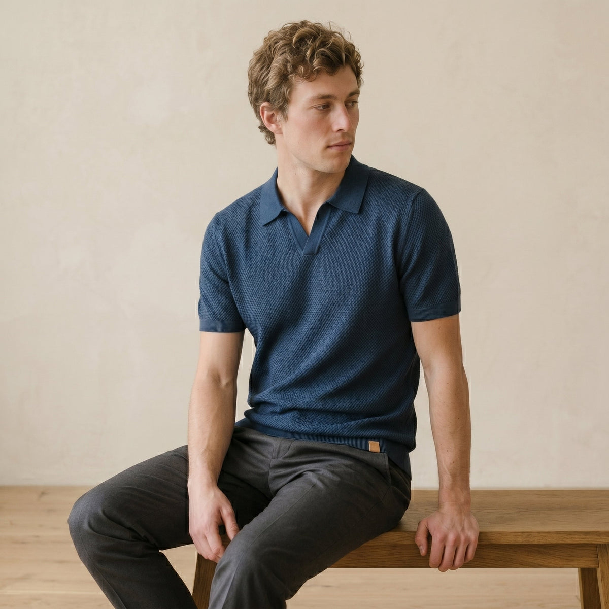 Men's Textured Polo Shirt Open Collar Short-Sleeve Casual Smart-Casual Everyday Golf Sport Regular Fit Calder