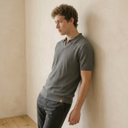 Men's Textured Polo Shirt Open Collar Short-Sleeve Casual Smart-Casual Everyday Golf Sport Regular Fit Calder
