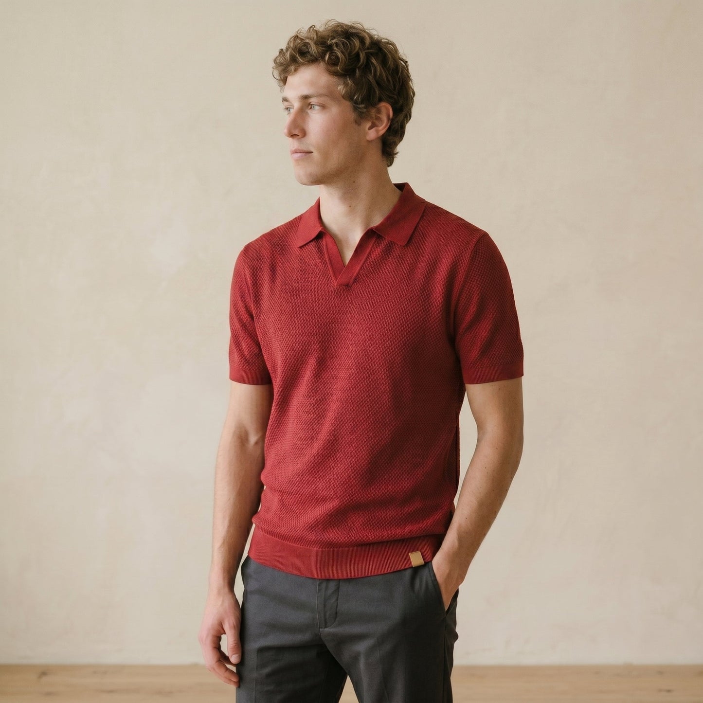 Men's Textured Polo Shirt Open Collar Short-Sleeve Casual Smart-Casual Everyday Golf Sport Regular Fit Calder