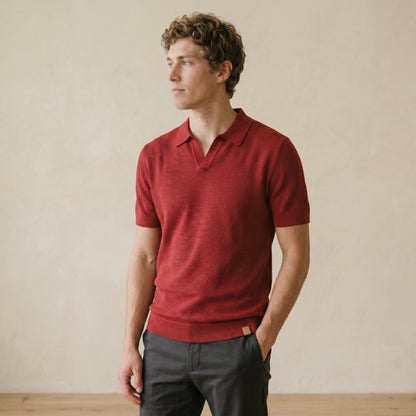 Men's Textured Polo Shirt Open Collar Short-Sleeve Casual Smart-Casual Everyday Golf Sport Regular Fit Calder