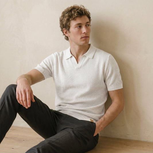 Men's Textured Polo Shirt Open Collar Short-Sleeve Casual Smart-Casual Everyday Golf Sport Regular Fit Calder
