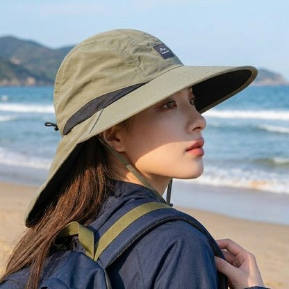 Men's Wide-Brim Sun Hat Bucket Neck Flap Coverage Foldable Outdoor Hiking Fishing Travel Casual Everyday Quill