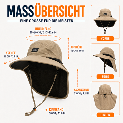 Men's Wide-Brim Sun Hat Bucket Neck Flap Coverage Foldable Outdoor Hiking Fishing Travel Casual Everyday Quill