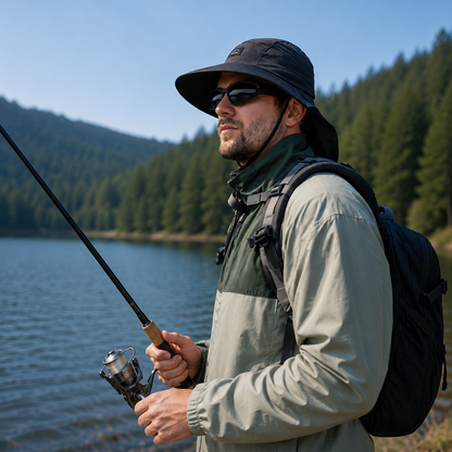 Men's Wide-Brim Sun Hat Bucket Neck Flap Coverage Foldable Outdoor Hiking Fishing Travel Casual Everyday Quill