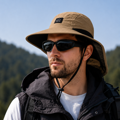 Men's Wide-Brim Sun Hat Bucket Neck Flap Coverage Foldable Outdoor Hiking Fishing Travel Casual Everyday Quill
