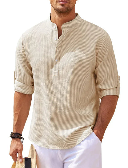 Men's Henley Shirt 3/4 Sleeve Button Placket Slim Fit Casual Smart-Casual Everyday Layering Relaxed Padraig