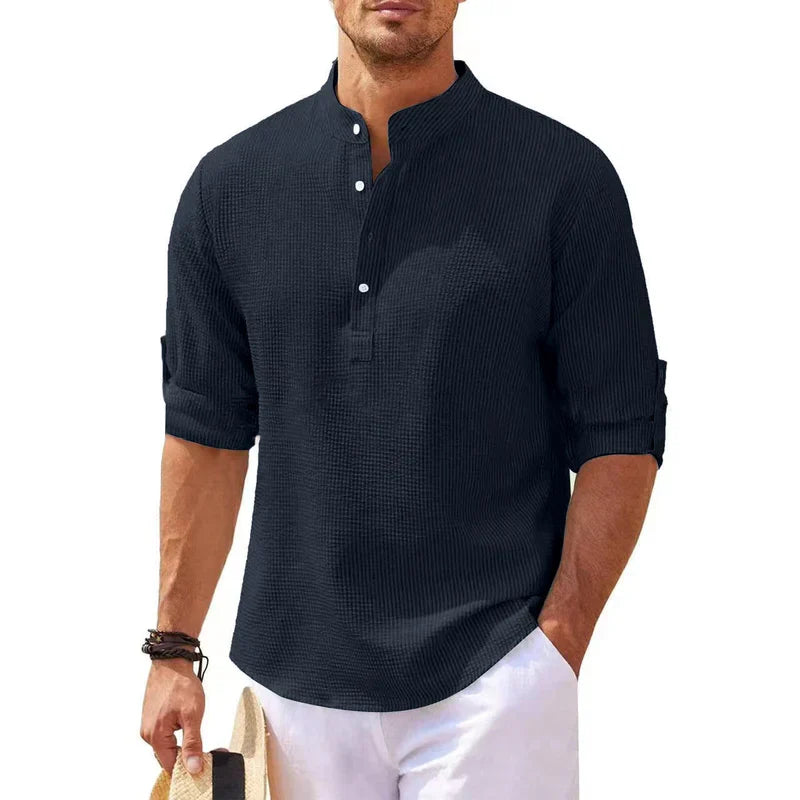 Men's Henley Shirt 3/4 Sleeve Button Placket Slim Fit Casual Smart-Casual Everyday Layering Relaxed Padraig