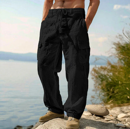 Men's Cargo Trousers Adjustable Waist Multi-Pocket Utility Tapered Drawstring Casual Streetwear Workwear Everyday