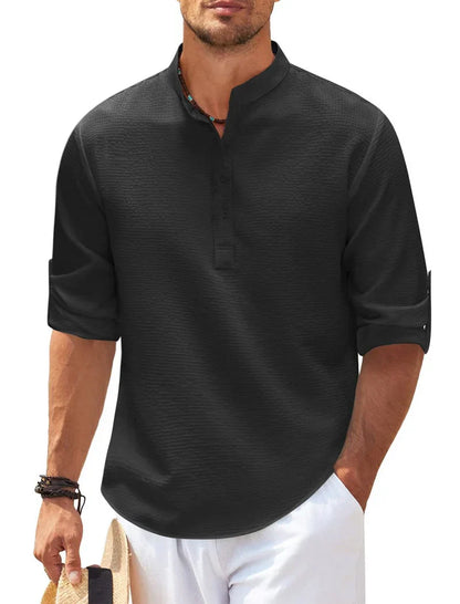 Men's Henley Shirt 3/4 Sleeve Button Placket Slim Fit Casual Smart-Casual Everyday Layering Relaxed Padraig