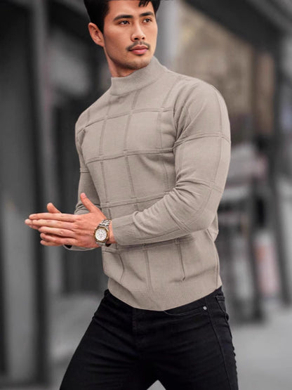 Men's Stand Collar Knit Sweater Relaxed Fit Long Sleeve Casual Layering