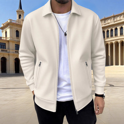 Men's Textured Jacket Zip Front Long Sleeve Casual Autumn Layering Everyday Outdoor