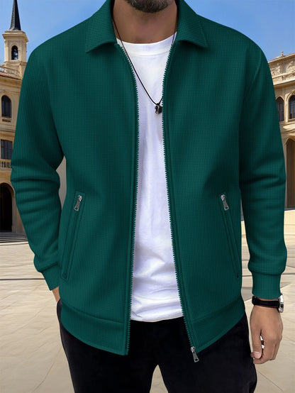 Men's Textured Jacket Zip Front Long Sleeve Casual Autumn Layering Everyday Outdoor
