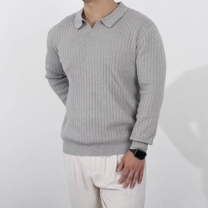 Men's Ribbed Knit Shirt Long Sleeve Collared Casual Everyday Wear