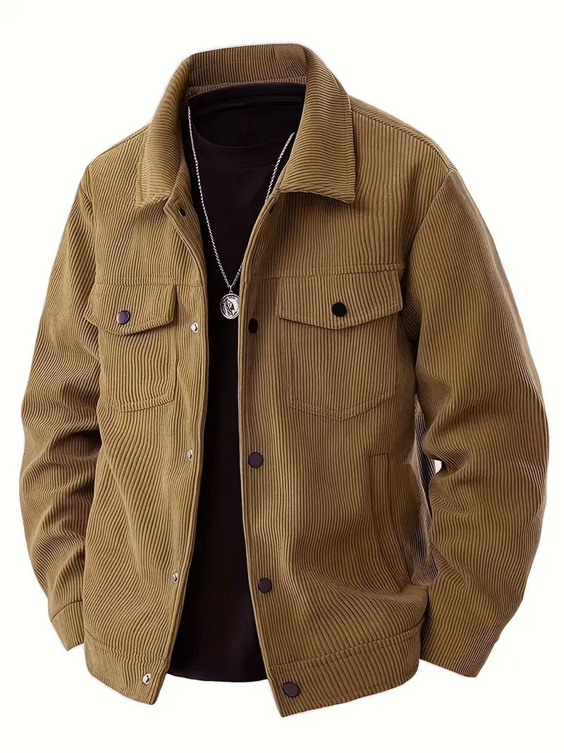Men's Corduroy Shirt Jacket Single Breasted Lapel Collar Casual Overshirt Layering