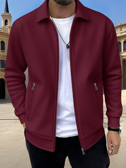 Men's Textured Jacket Zip Front Long Sleeve Casual Autumn Layering Everyday Outdoor