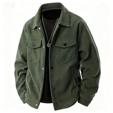 Men's Corduroy Shirt Jacket Single Breasted Lapel Collar Casual Overshirt Layering