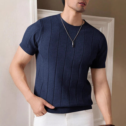 Men's Striped Knit Top Casual Long Sleeve Crew Neck Everyday Style