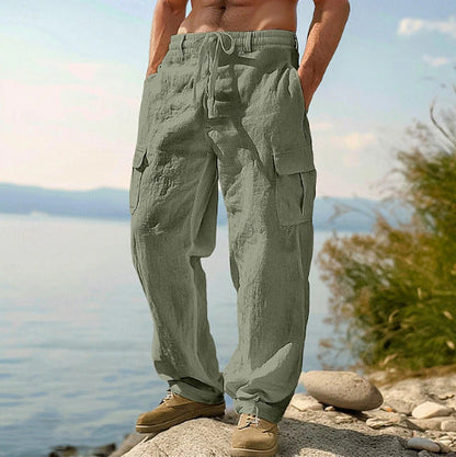 Men's Cargo Trousers Adjustable Waist Multi-Pocket Utility Tapered Drawstring Casual Streetwear Workwear Everyday