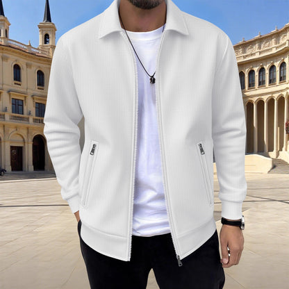 Men's Textured Jacket Zip Front Long Sleeve Casual Autumn Layering Everyday Outdoor