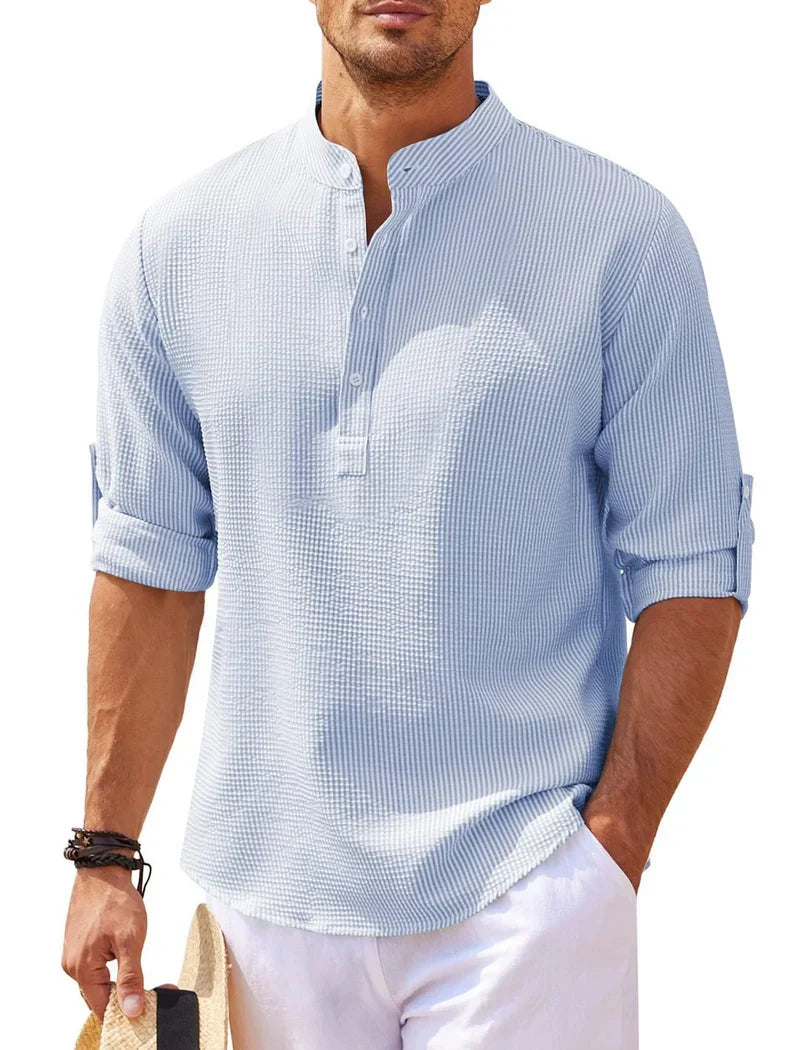 Men's Henley Shirt 3/4 Sleeve Button Placket Slim Fit Casual Smart-Casual Everyday Layering Relaxed Padraig
