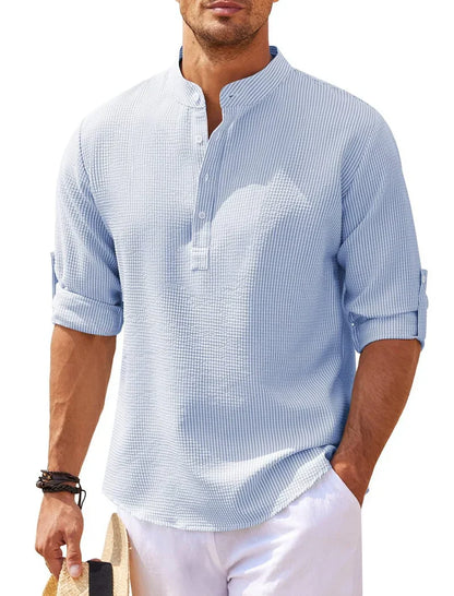 Men's Henley Shirt 3/4 Sleeve Button Placket Slim Fit Casual Smart-Casual Everyday Layering Relaxed Padraig