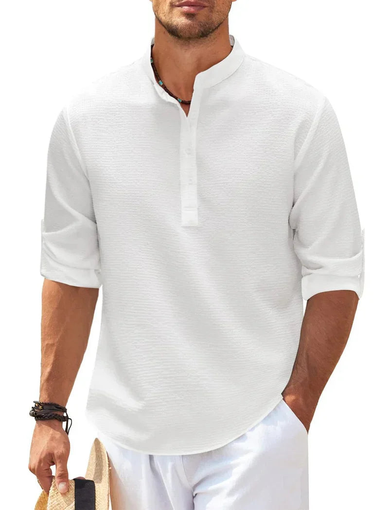 Men's Henley Shirt 3/4 Sleeve Button Placket Slim Fit Casual Smart-Casual Everyday Layering Relaxed Padraig