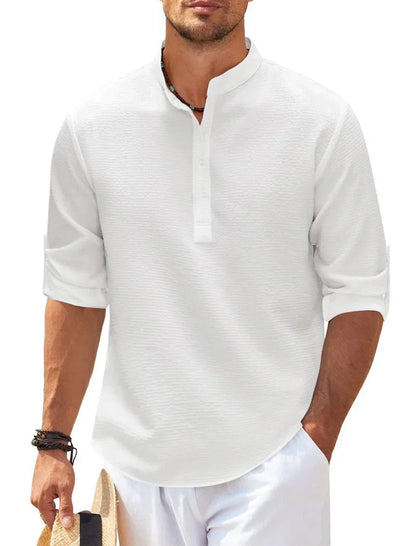 Men's Henley Shirt 3/4 Sleeve Button Placket Slim Fit Casual Smart-Casual Everyday Layering Relaxed Padraig