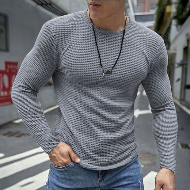 Men's Slim Fit Knit Shirt Long Sleeve Crew Neck Casual Everyday Wear