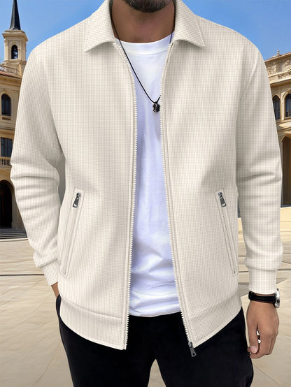 Men's Textured Jacket Zip Front Long Sleeve Casual Autumn Layering Everyday Outdoor