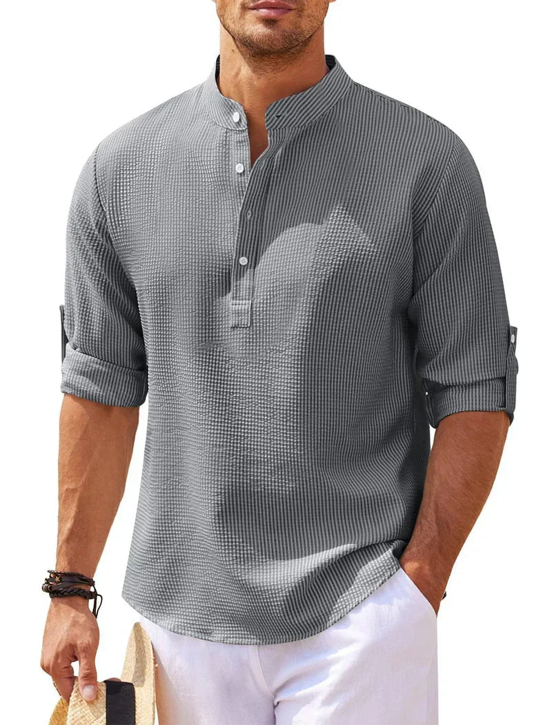 Men's Henley Shirt 3/4 Sleeve Button Placket Slim Fit Casual Smart-Casual Everyday Layering Relaxed Padraig