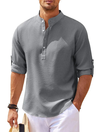 Men's Henley Shirt 3/4 Sleeve Button Placket Slim Fit Casual Smart-Casual Everyday Layering Relaxed Padraig