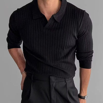 Men's Ribbed Knit Shirt Long Sleeve Collared Casual Everyday Wear