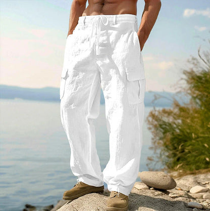 Men's Cargo Trousers Adjustable Waist Multi-Pocket Utility Tapered Drawstring Casual Streetwear Workwear Everyday