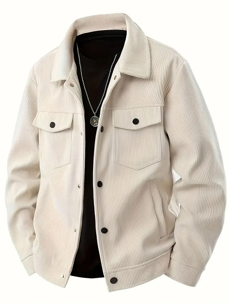 Men's Corduroy Shirt Jacket Single Breasted Lapel Collar Casual Overshirt Layering