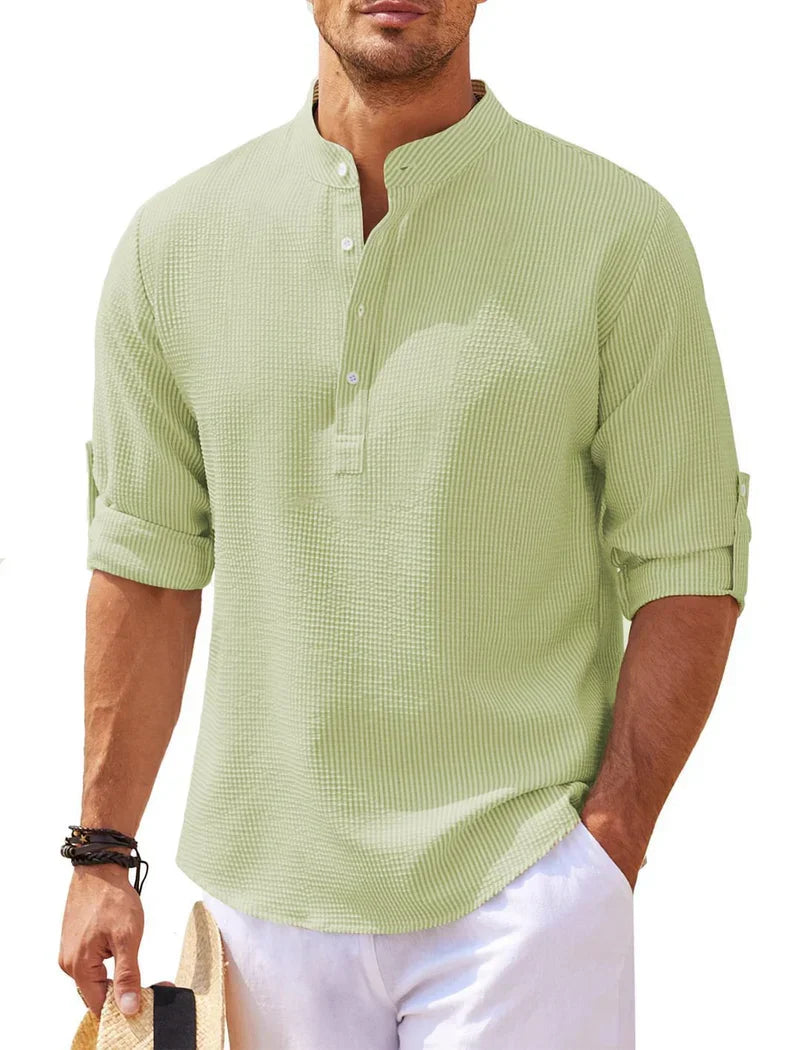 Men's Henley Shirt 3/4 Sleeve Button Placket Slim Fit Casual Smart-Casual Everyday Layering Relaxed Padraig