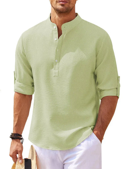 Men's Henley Shirt 3/4 Sleeve Button Placket Slim Fit Casual Smart-Casual Everyday Layering Relaxed Padraig