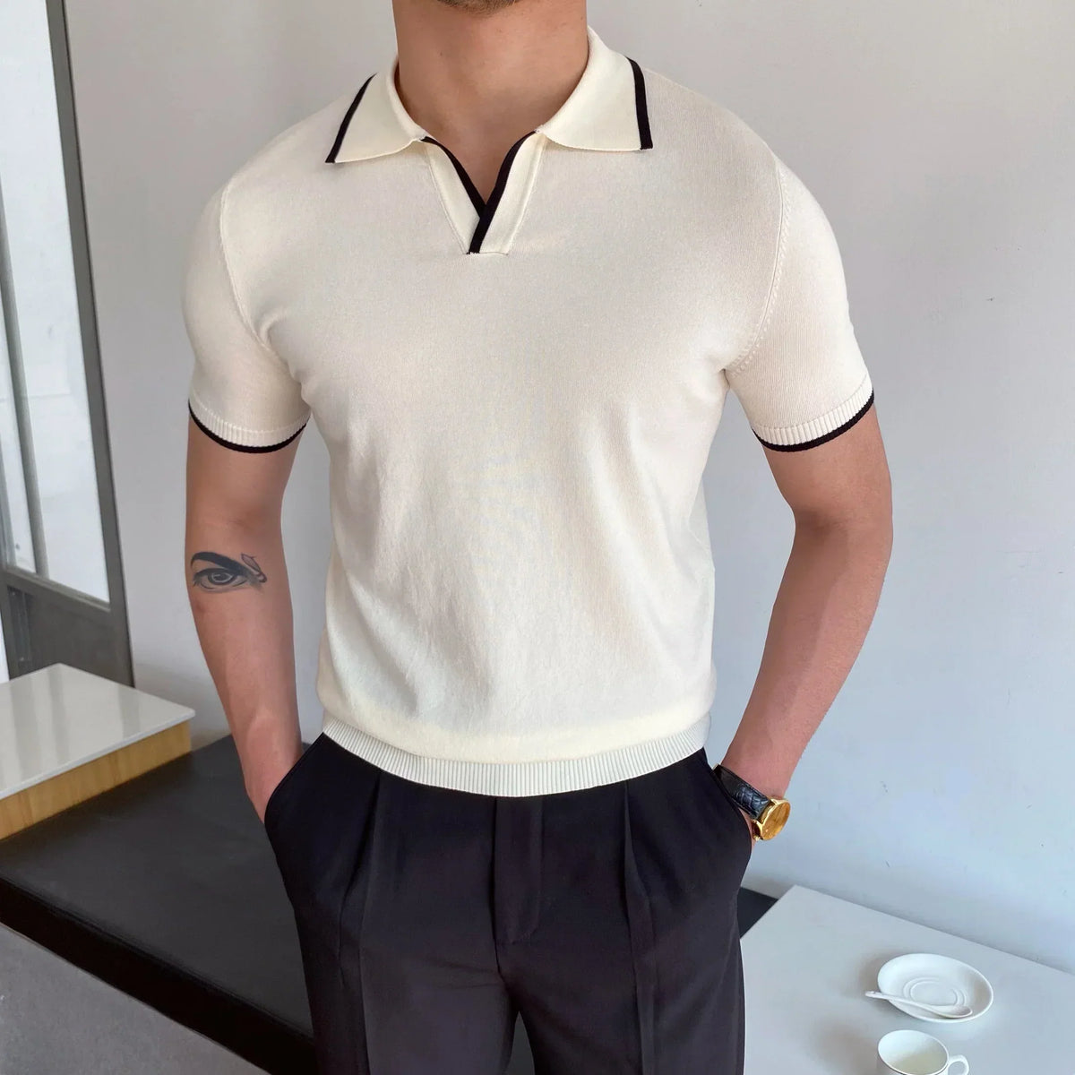 Men's Knit Polo Shirt Harbor Short-Sleeve Collared Ribbed Casual Smart-Casual Everyday Golf Sport Fletcher