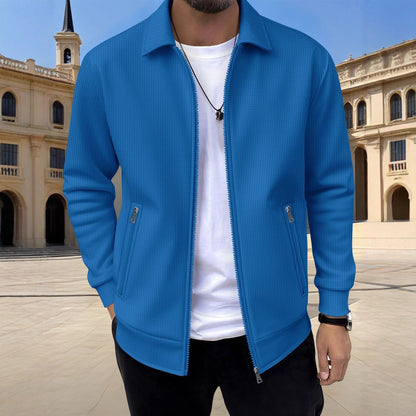 Men's Textured Jacket Zip Front Long Sleeve Casual Autumn Layering Everyday Outdoor