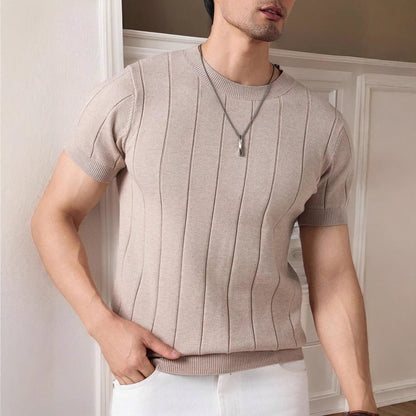 Men's Striped Knit Top Casual Long Sleeve Crew Neck Everyday Style
