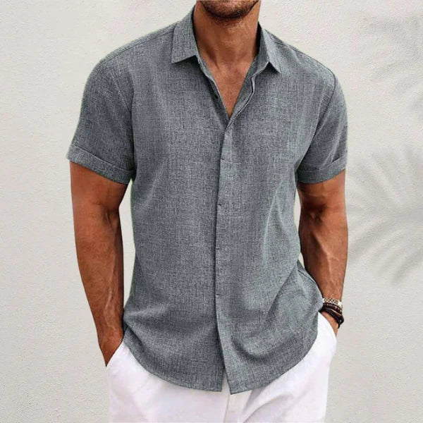 Men's Textured Shirt Short-Sleeve Point Collar Button-Down Casual Smart-Casual Holiday Everyday Reid