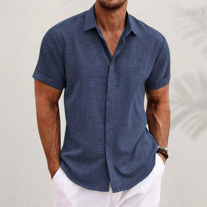 Men's Textured Shirt Short-Sleeve Point Collar Button-Down Casual Smart-Casual Holiday Everyday Reid