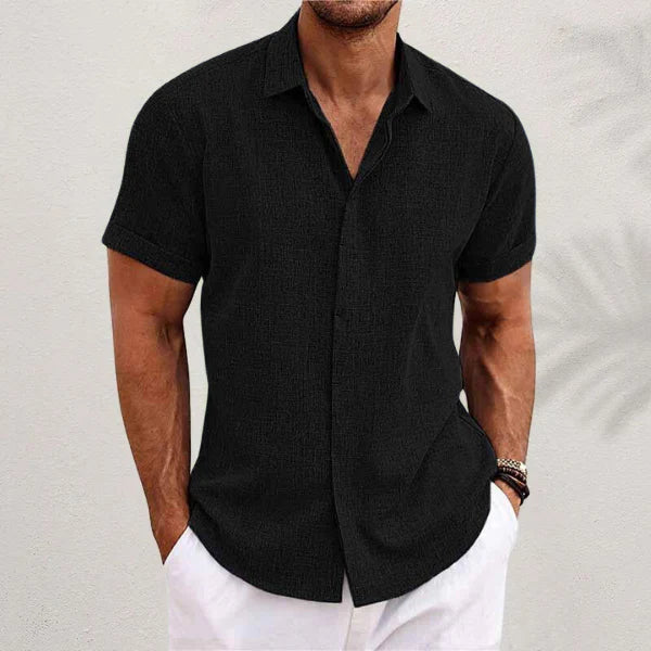 Men's Textured Shirt Short-Sleeve Point Collar Button-Down Casual Smart-Casual Holiday Everyday Reid
