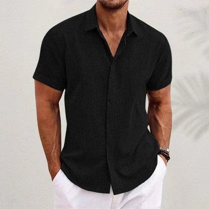 Men's Textured Shirt Short-Sleeve Point Collar Button-Down Casual Smart-Casual Holiday Everyday Reid