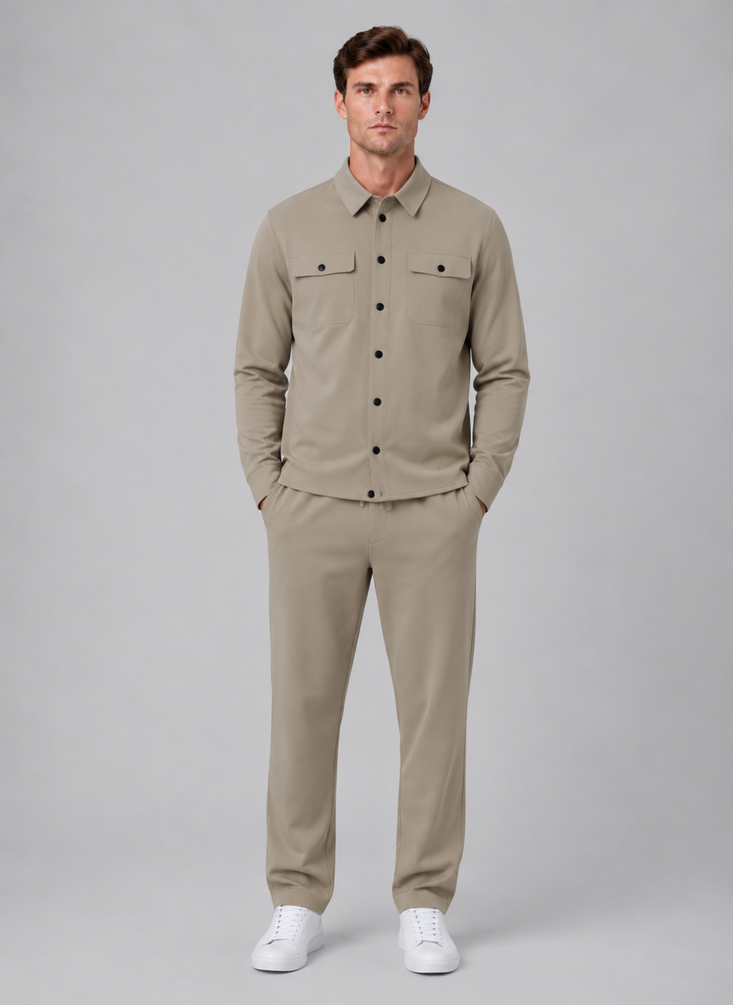 Men's Relaxed Fit Overshirt and Trousers Set Smart Casual Co-Ord Outfit