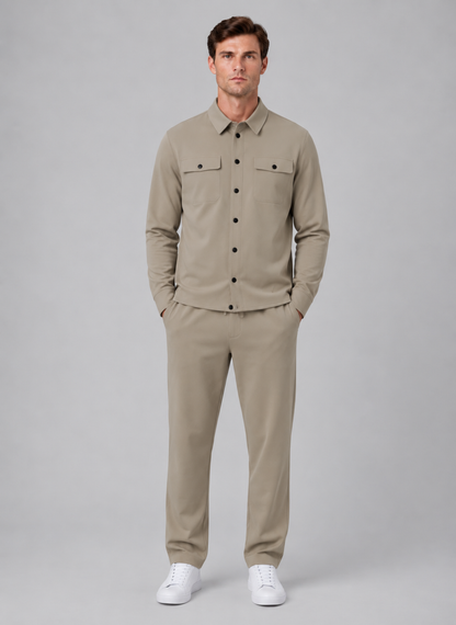 Men's Relaxed Fit Overshirt and Trousers Set Smart Casual Co-Ord Outfit