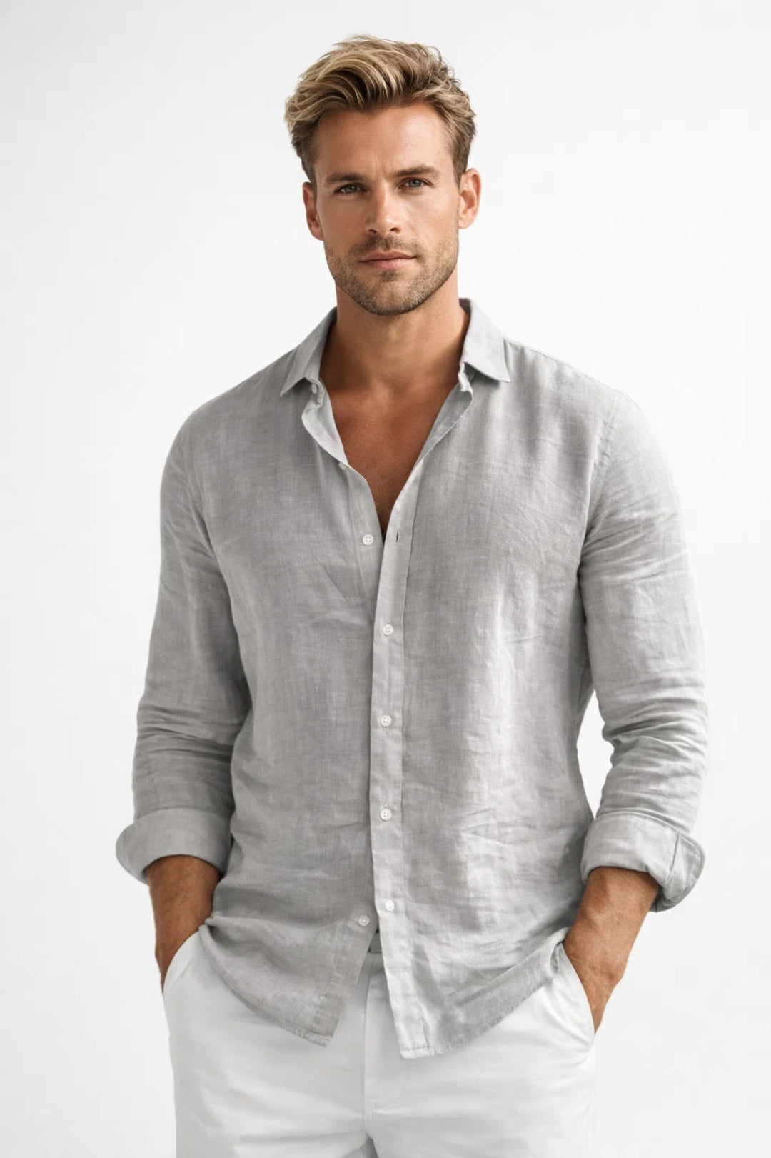 Men's Button-Up Shirt Classic Long-Sleeve Collared Smart-Casual Office Casual Everyday Relaxed Fit Timeless Ridgley
