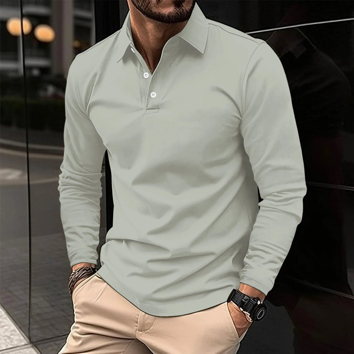 Men's Polo Shirt Long-Sleeve Classic Collar Relaxed Fit Casual Smart-Casual Everyday Golf Sport Versatile Ludlow