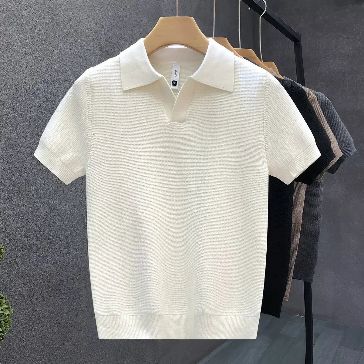 Men's Knit Polo Shirt Classic Short-Sleeve Collared Ribbed Casual Smart-Casual Everyday Golf Sport Regular Garrick