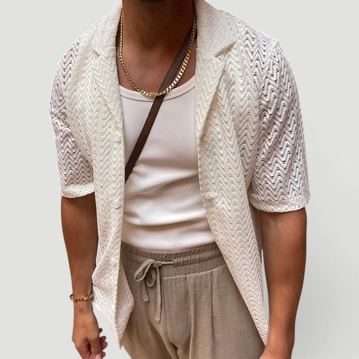Men's Relaxed Fit Summer Shirt Short-Sleeve Collared Casual Beachwear